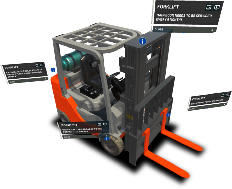 virtual reality forklift with assisted learning information points
