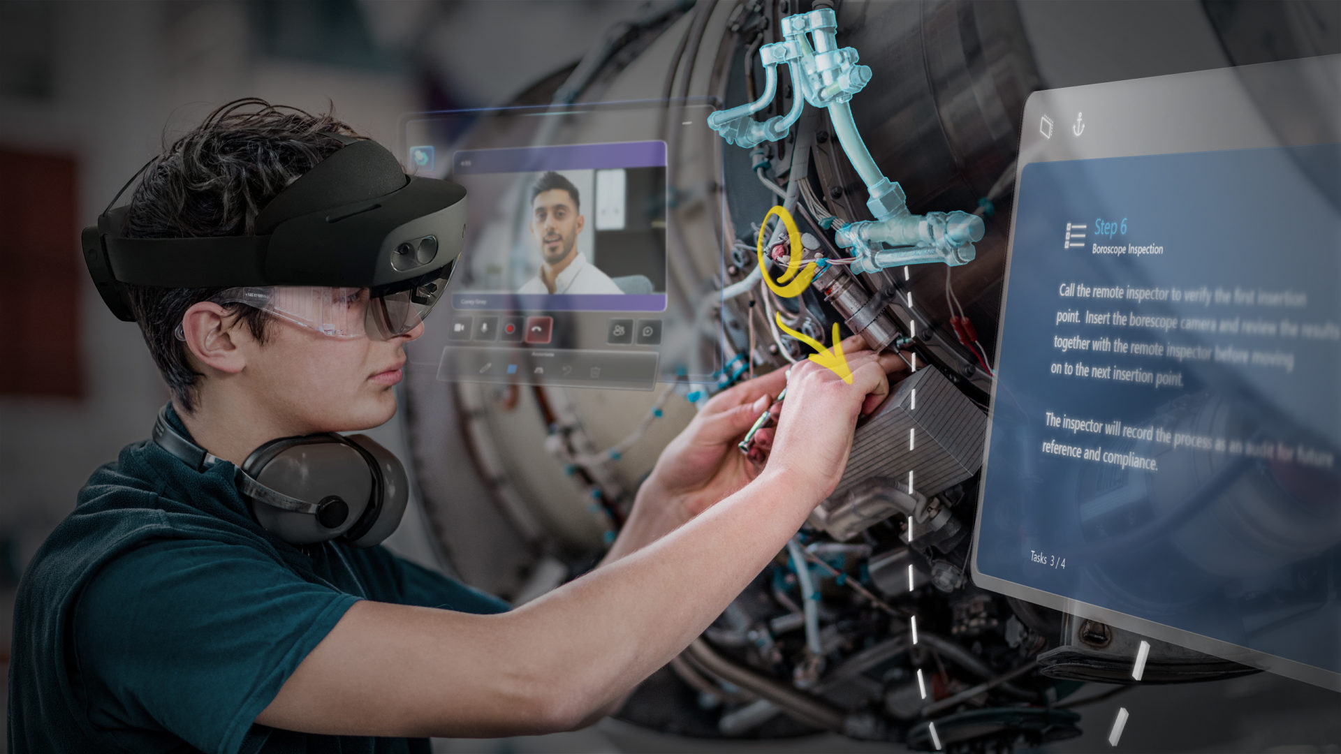 Using extended reality (XR) to learn skills in the aviation industry.