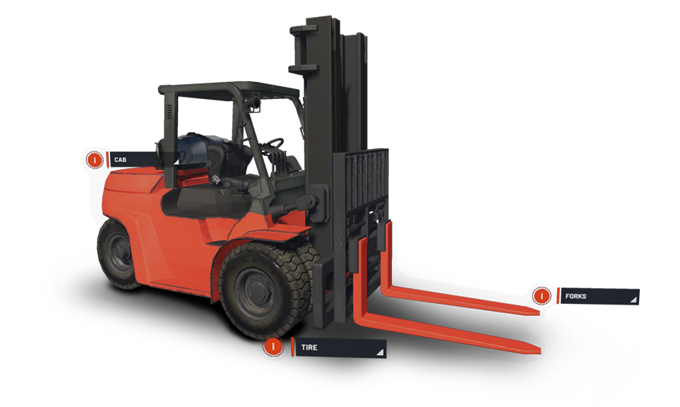 virtual reality forklift with parts identification