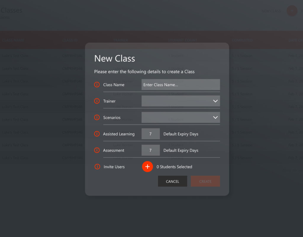 new class pop up screen in luminous learning management system portal