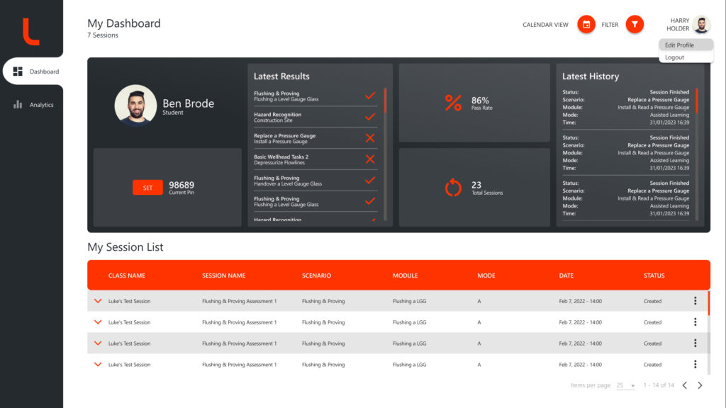 ben brode's trainee dashboard in the luminous learning management system portal