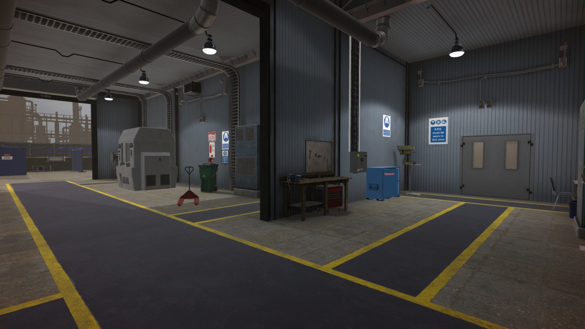 virtual reality workshop loading bay environment