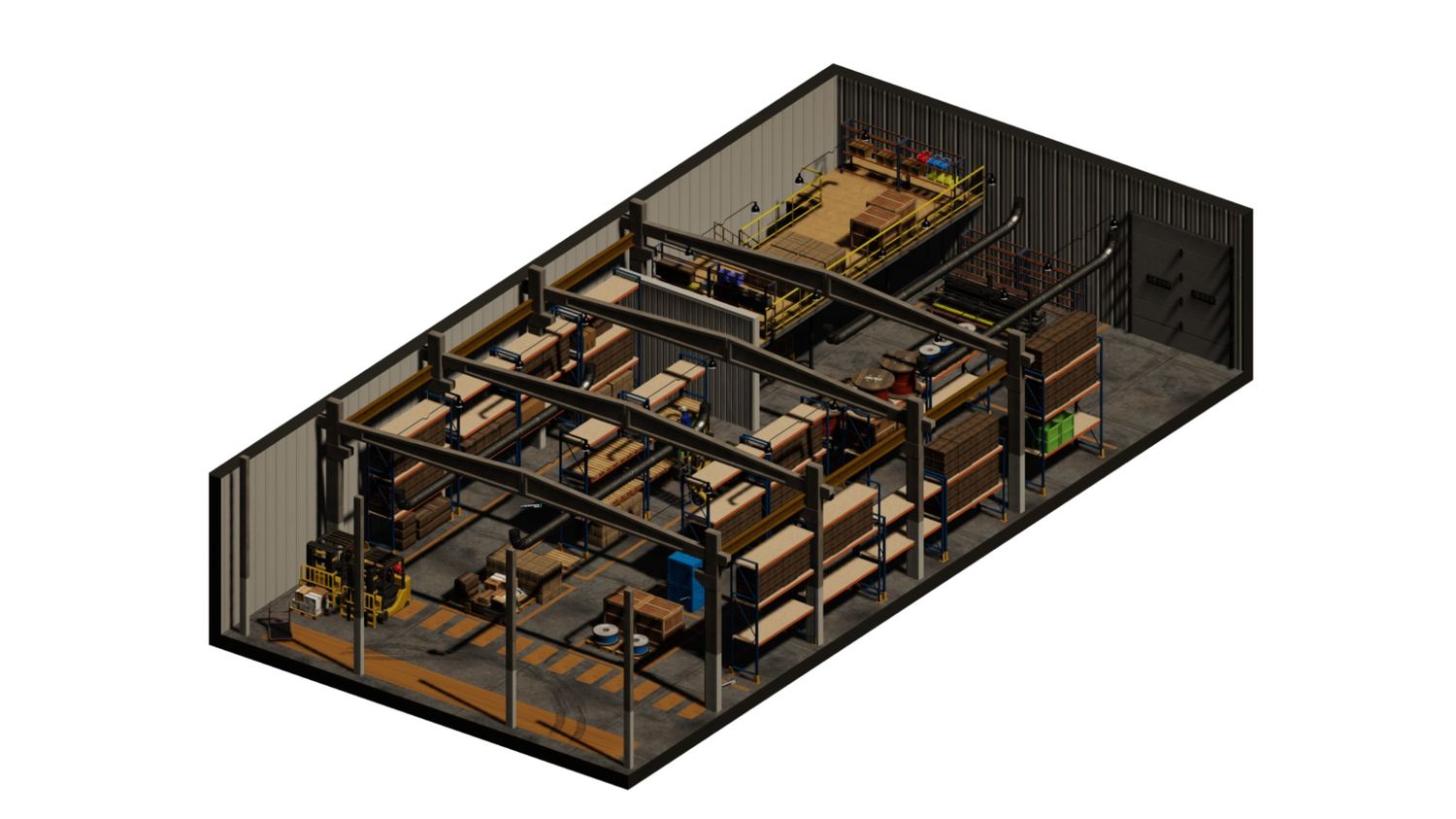 Virtual reality warehouse environment.